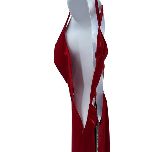 La Femme Prom Dress 6 Red Sleeveless Formal Gown Front Slit Side Zip Open Back - Picture 9 of 14